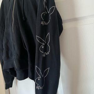 Playboy Rhinestone Zip Up Hoodie